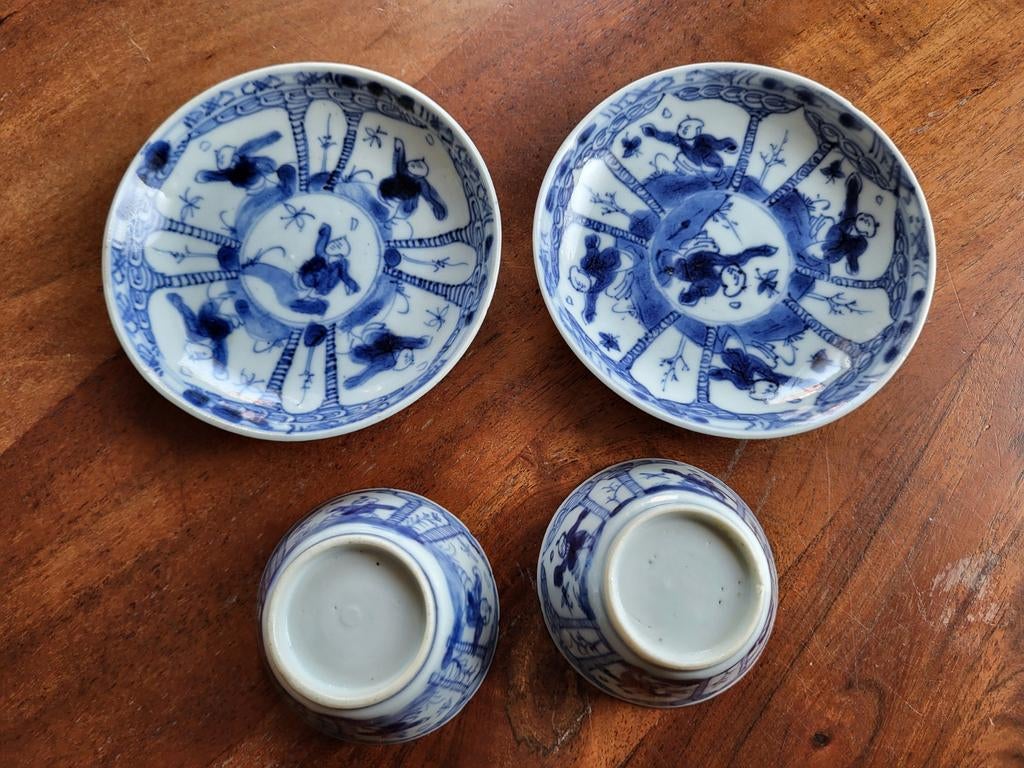Antieke Kangxi Chinese porseleinen kopjes en schotels, Antiek en Kunst, Ophalen of Verzenden