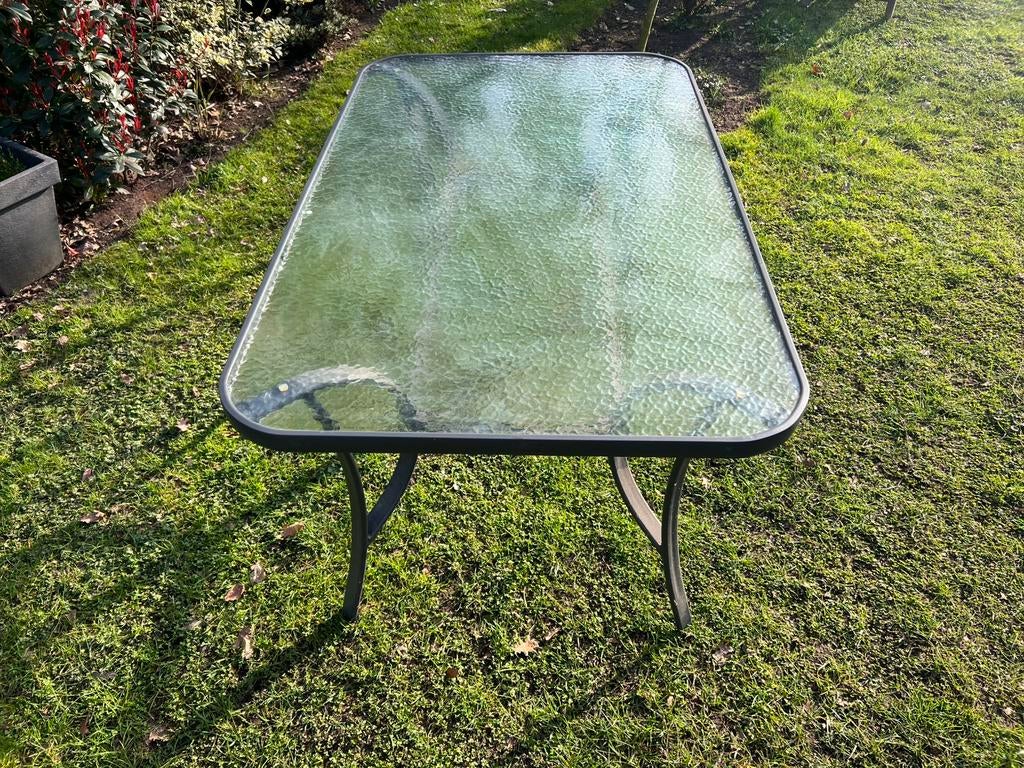 tuintafel van Bois Le Duc met dikke, gehard glas blad., Tuin en Terras, Ophalen, Zo goed als nieuw, Rechthoekig, Aluminium
