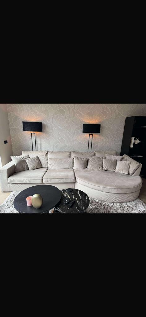 Velvet beige hoekbank (rond eiland), Huis en Inrichting, Complete inboedels, Ophalen of Verzenden
