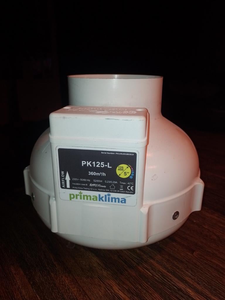 PrimaKlima PK125-L Afzuiger 360m³/h 125mm, Doe-het-zelf en Verbouw, Ventilatie en Afzuiging, Ophalen of Verzenden, Zo goed als nieuw