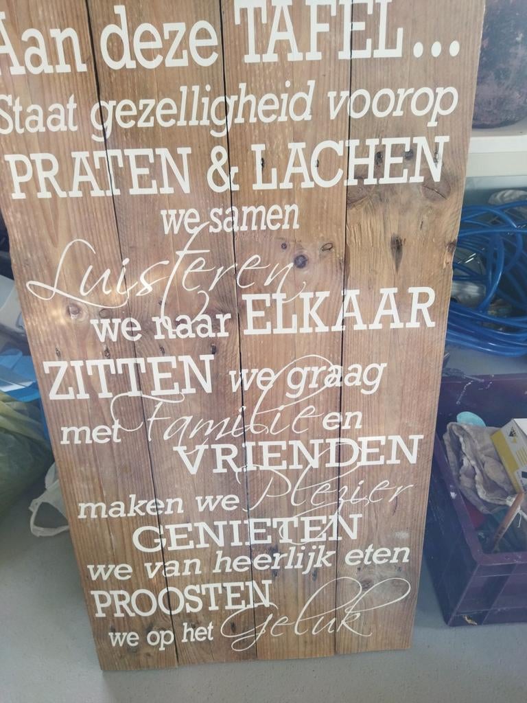 Steigerhout bord, Huis en Inrichting, Woonaccessoires | Tekstborden en Spreuken, Ophalen, Zo goed als nieuw