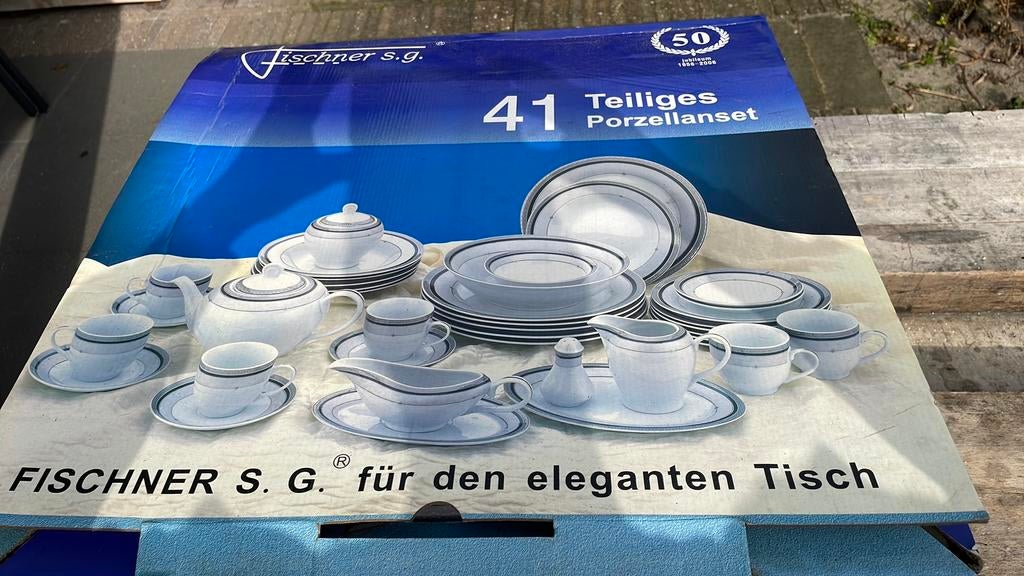 Fischner serviesset nieuw 41 delig, Ophalen, Nieuw, Overige stijlen, Porselein