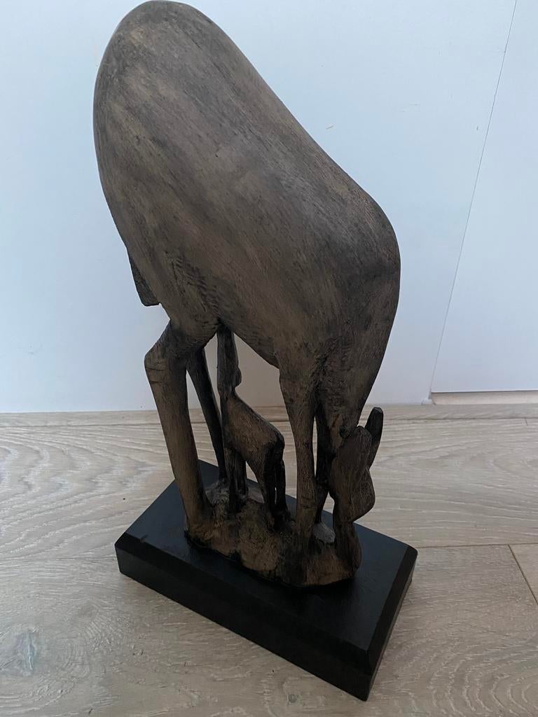 Beeld, hert met jong, hout, Huis en Inrichting, Woonaccessoires | Overige, Ophalen