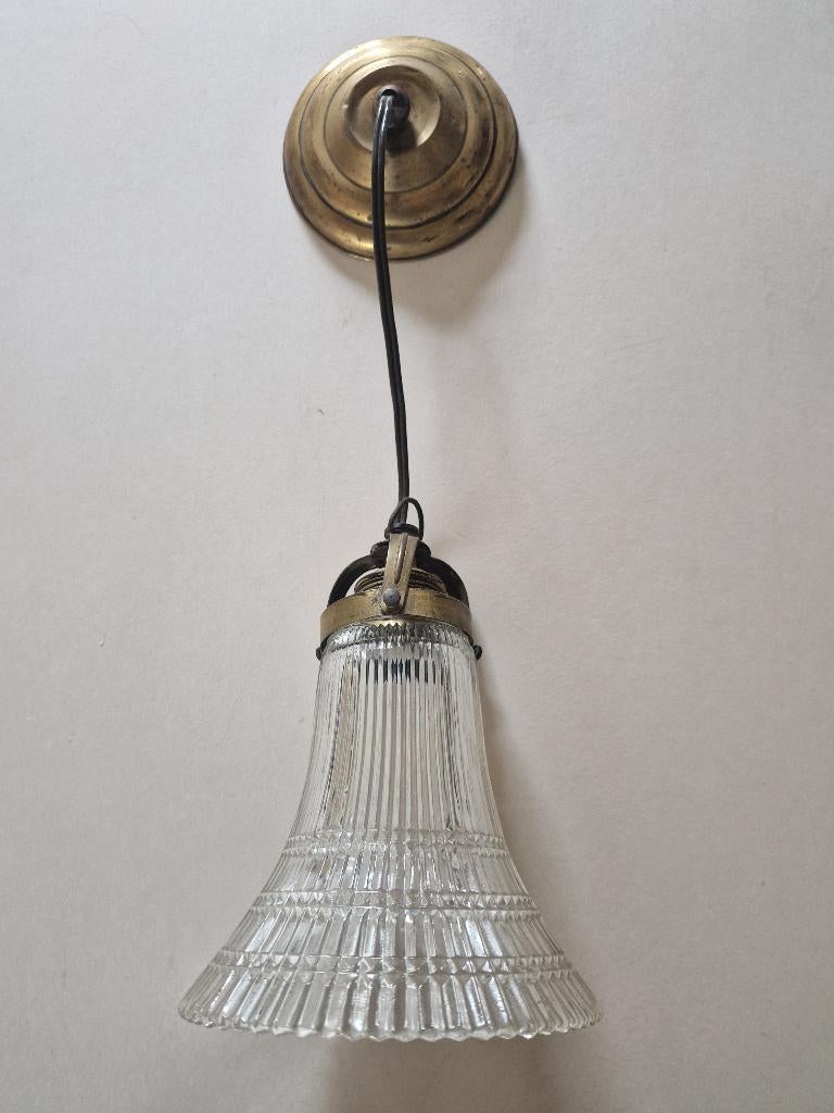 Antieke jaren 40 helder persglazen hanglamp., Ophalen of Verzenden