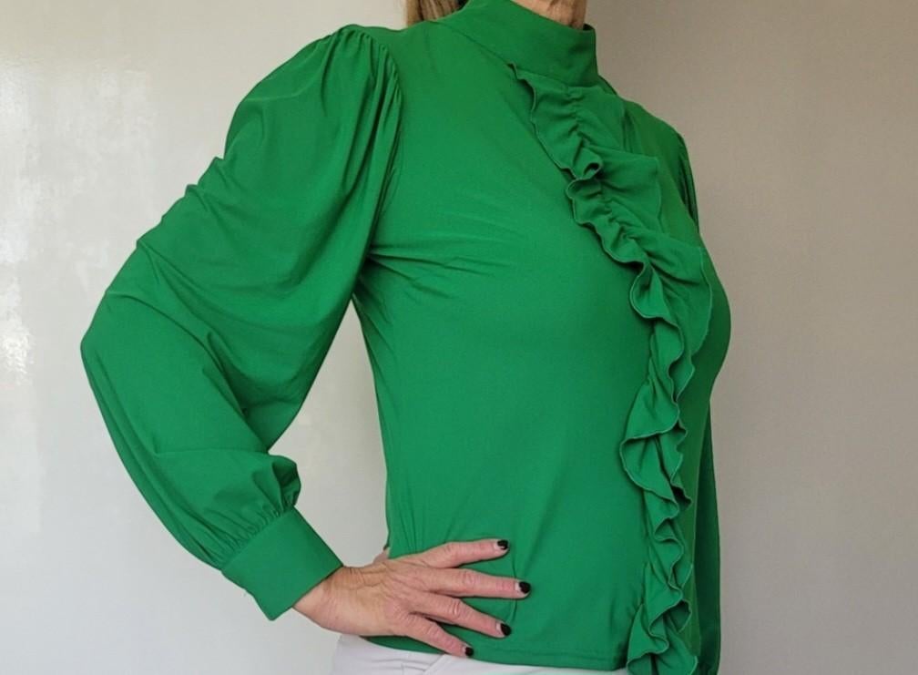 Studio Anneloes Suraya ruffle blouse M Appelgroen Travel, Maat 38/40 (M), Studio Anneloes, Ophalen of Verzenden, Zo goed als nieuw