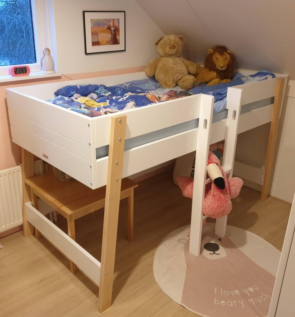Bopita Hoogslaper - Wit met houten accenten, Kinderen en Baby's, Kinderkamer | Stapelbedden en Hoogslapers, Hoogslaper, Ophalen of Verzenden