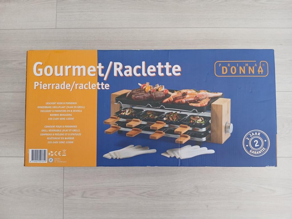 Prima Donna Gourmet/Raclette - Nieuw in doos, 8 persoons, Witgoed en Apparatuur, Gourmetstellen, Ophalen of Verzenden