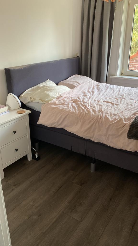 Verstelbare Boxspring 140x200cm met Topper - Donkergrijs, Ophalen, Gebruikt, Tweepersoons, 140 cm