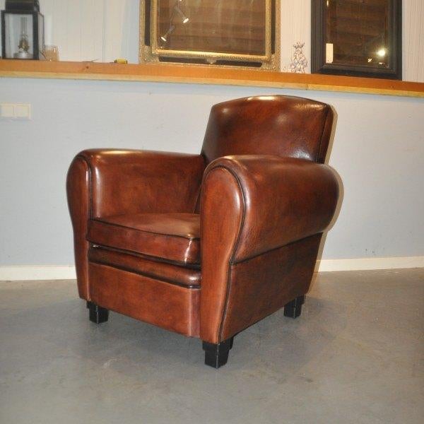 Schapenleren Art Deco fauteuil, Ophalen of Verzenden, Zo goed als nieuw, 50 tot 75 cm, Leer