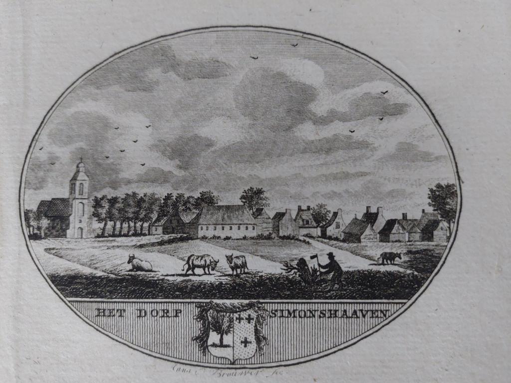 31 Simonshaven Nissewaard Gravure uit 1793 Oleffen & Bakker, Antiek en Kunst, Kunst | Etsen en Gravures, Ophalen of Verzenden
