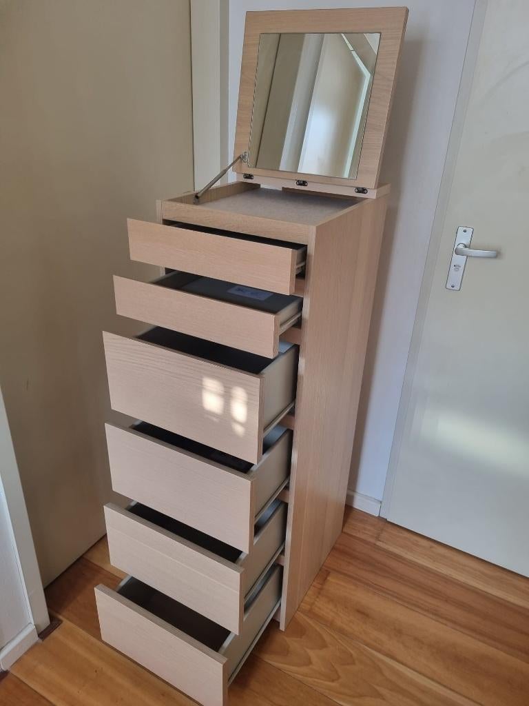 IKEA MALM ladekast 6 laden – eiken/spiegel – 40x123 – €69, Ophalen, Minder dan 50 cm, 100 tot 150 cm, Zo goed als nieuw