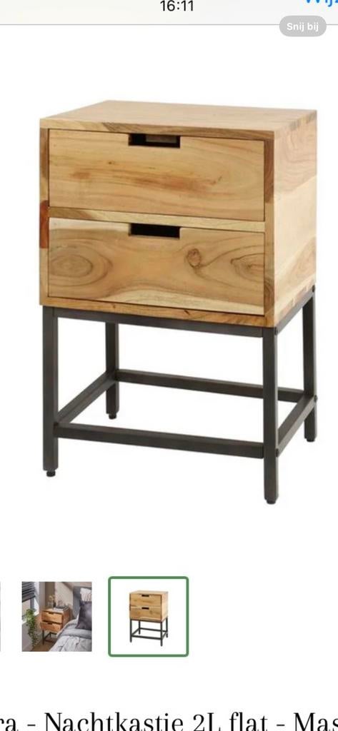 Nachtkastje hout met ijzeren onderstel, Ophalen, Minder dan 45 cm, Nieuw, 55 tot 70 cm