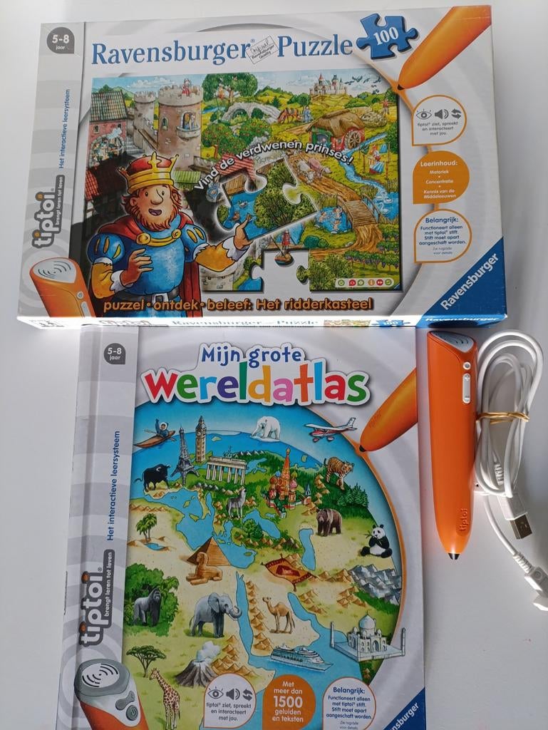 Tiptoi set: pen, boek wereldatlas en ridderkasteel puzzel, Ophalen of Verzenden, Gebruikt, Puzzelen, Met geluid