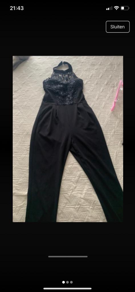 Zwarte jumpsuit met kanten details - Maat 36, Kleding | Dames, Jumpsuits, Ophalen of Verzenden, Zo goed als nieuw, Maat 36 (S)
