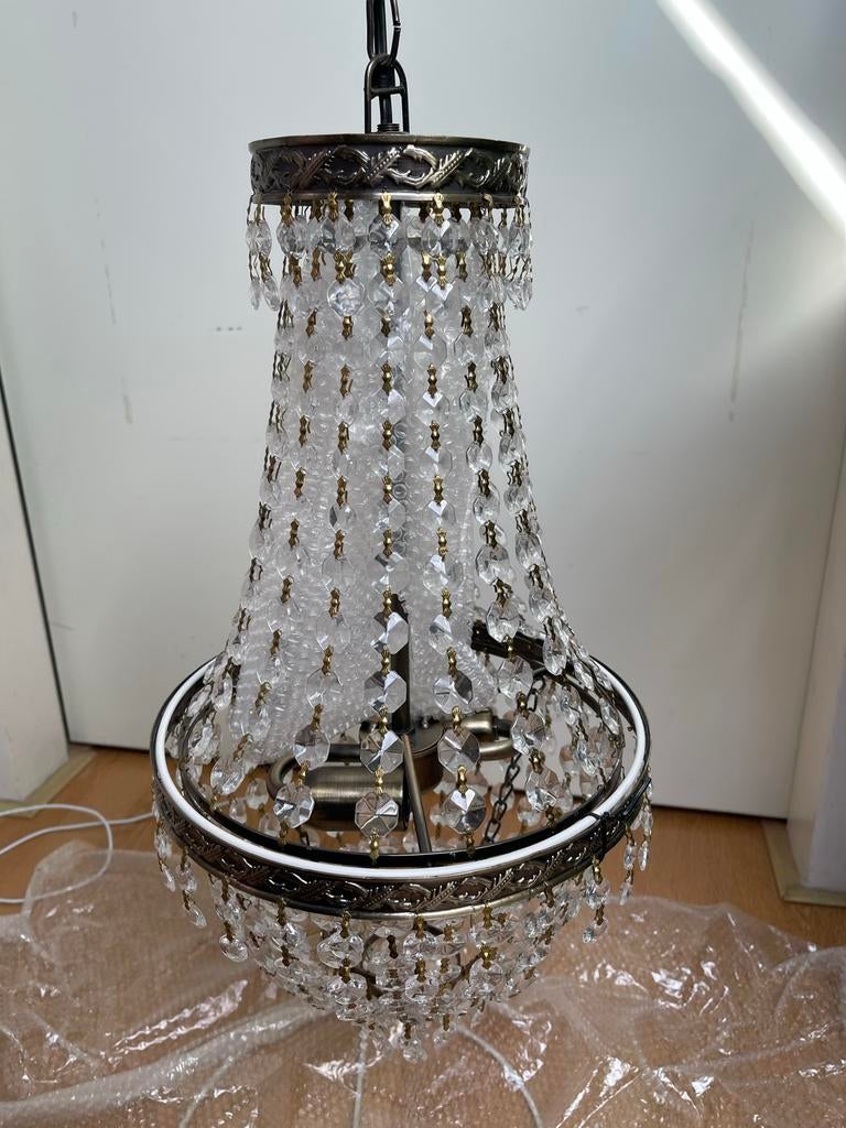 Nieuwe Kristallen Hanglamp - Elegant en Stijlvol. goud/brons, Ophalen of Verzenden, Nieuw, Glas