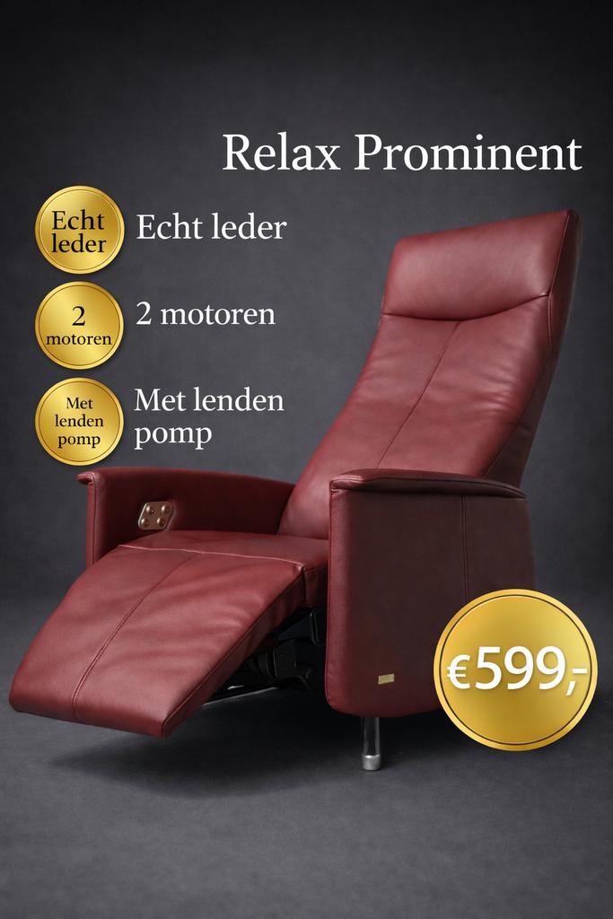 Relaxfauteuil Prominent Echt Leder met 2 motr Lendepomp, Huis en Inrichting, Fauteuils, Ophalen of Verzenden, Zo goed als nieuw