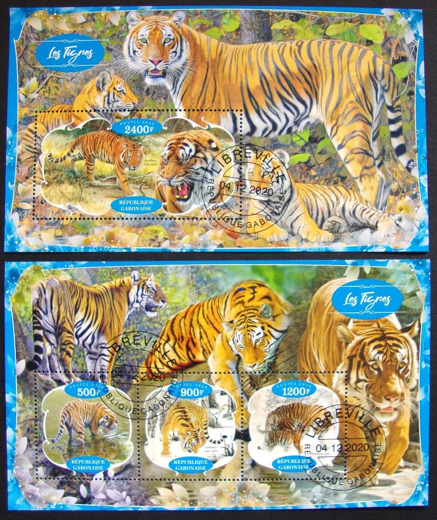 - 763 - 2 Blokken met Tijgers., Verzenden, Gestempeld, Dier of Natuur