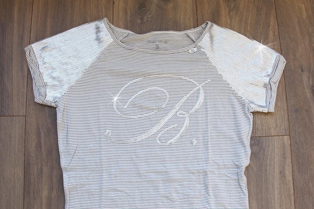 Zilveren Baker Bridge Pailletten Shirtje (S) - 74 € 20,-, Baker Bridge, Ophalen of Verzenden, Zo goed als nieuw, Korte mouw