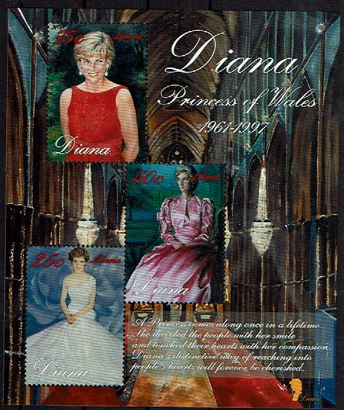 LIBERIA PF BLOK LADY DIANA KONINGSHUIS ROYALTY, Ophalen of Verzenden, Postfris, Koningshuis