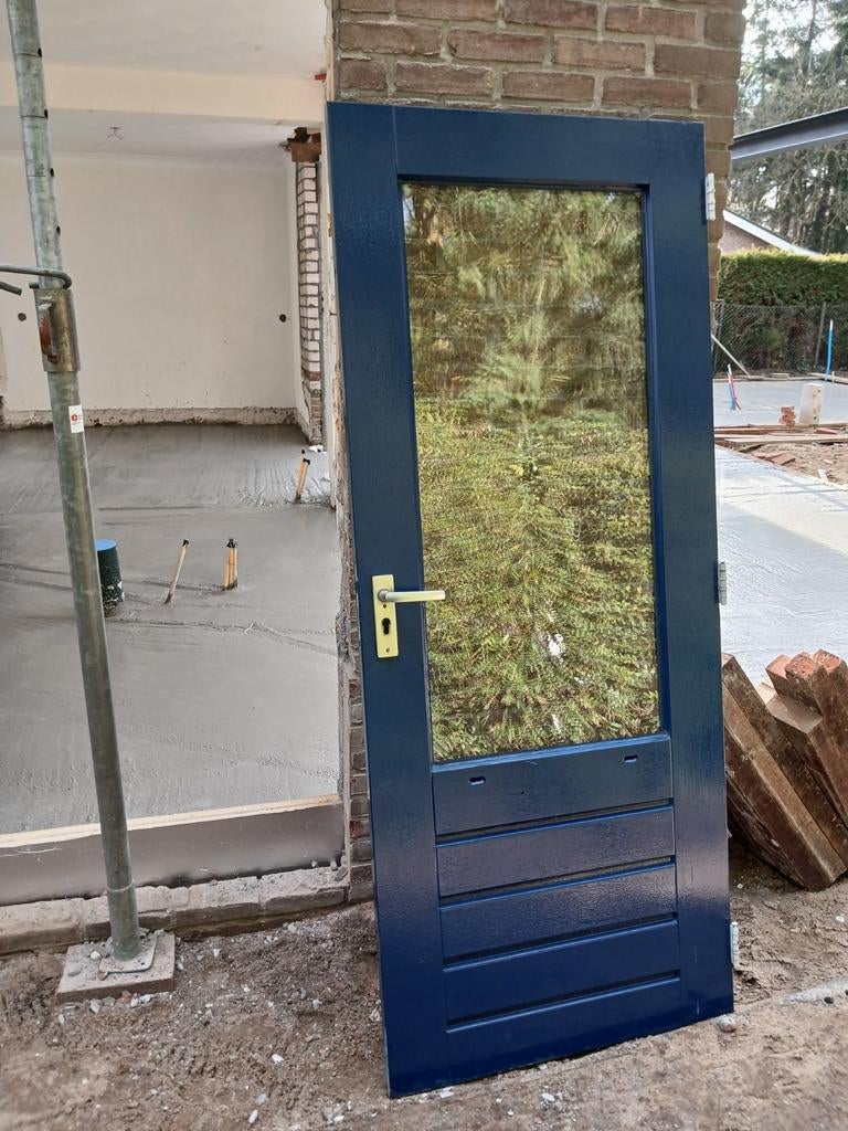 Hardhouten achterdeur met dubbele glas erin, Ophalen, Gebruikt, 80 tot 100 cm, Buitendeur