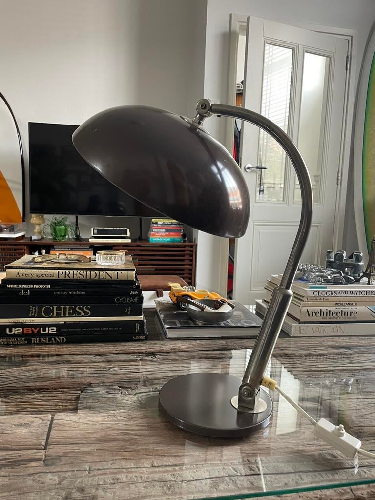 Vintage Hala bureaulamp, model 144, ontwerp H.Th.A. Busquet, Ophalen, Gebruikt, Minder dan 50 cm, Metaal