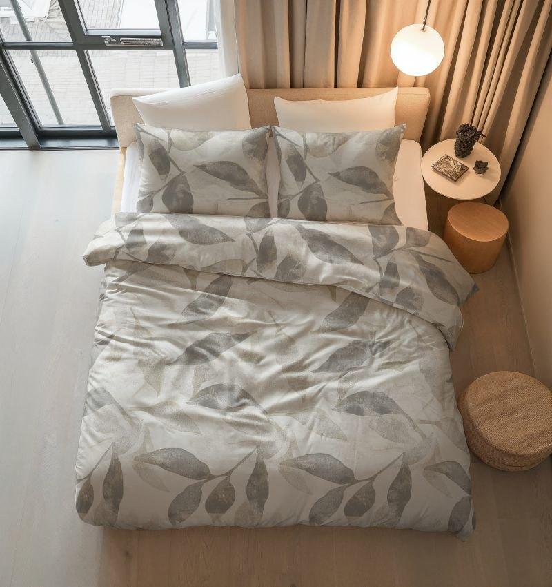 dekbedovertrek 140x220 Foilage Zilvergrijs 100% katoen, Eenpersoons, Verzenden, Dekbedovertrek, Nieuw