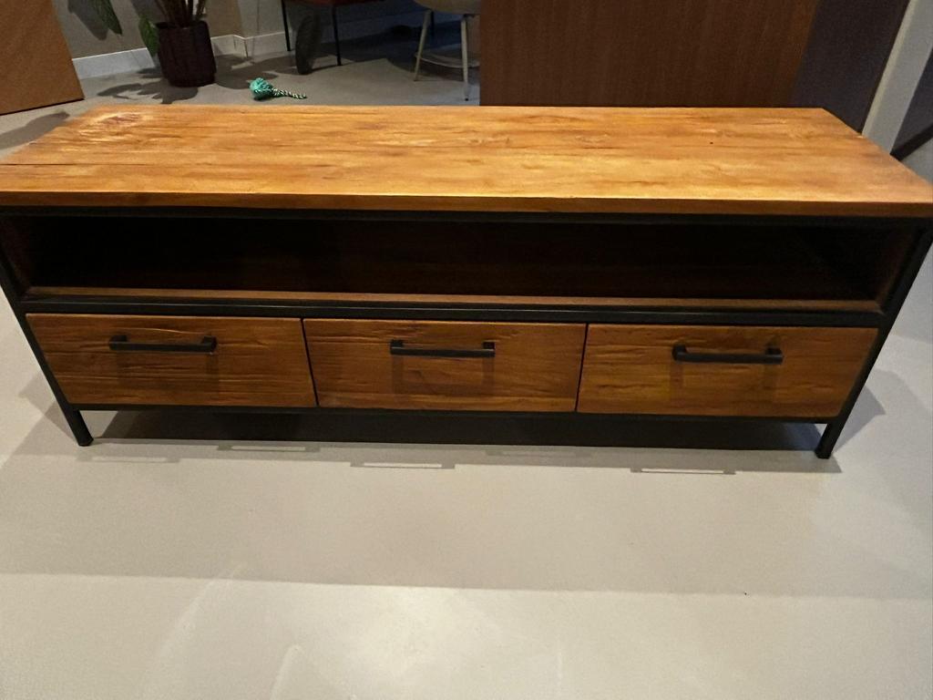 TV meubel van Teakhout, Ophalen, Gebruikt, 100 tot 150 cm, Teakhout