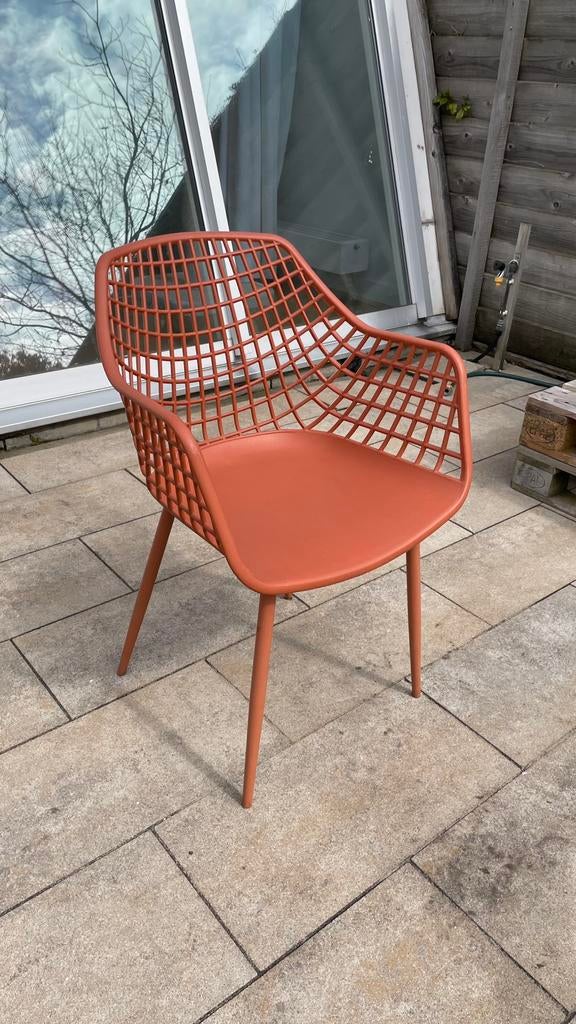 Tuinstoelenset terracotta / oranje in goede staat, Tuin en Terras, Tuinstoelen, Ophalen, Gebruikt, Kunststof