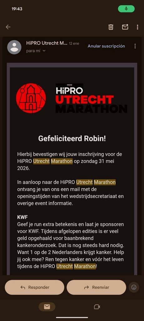Startbewijs Utrecht Marathon 2026, Eén persoon