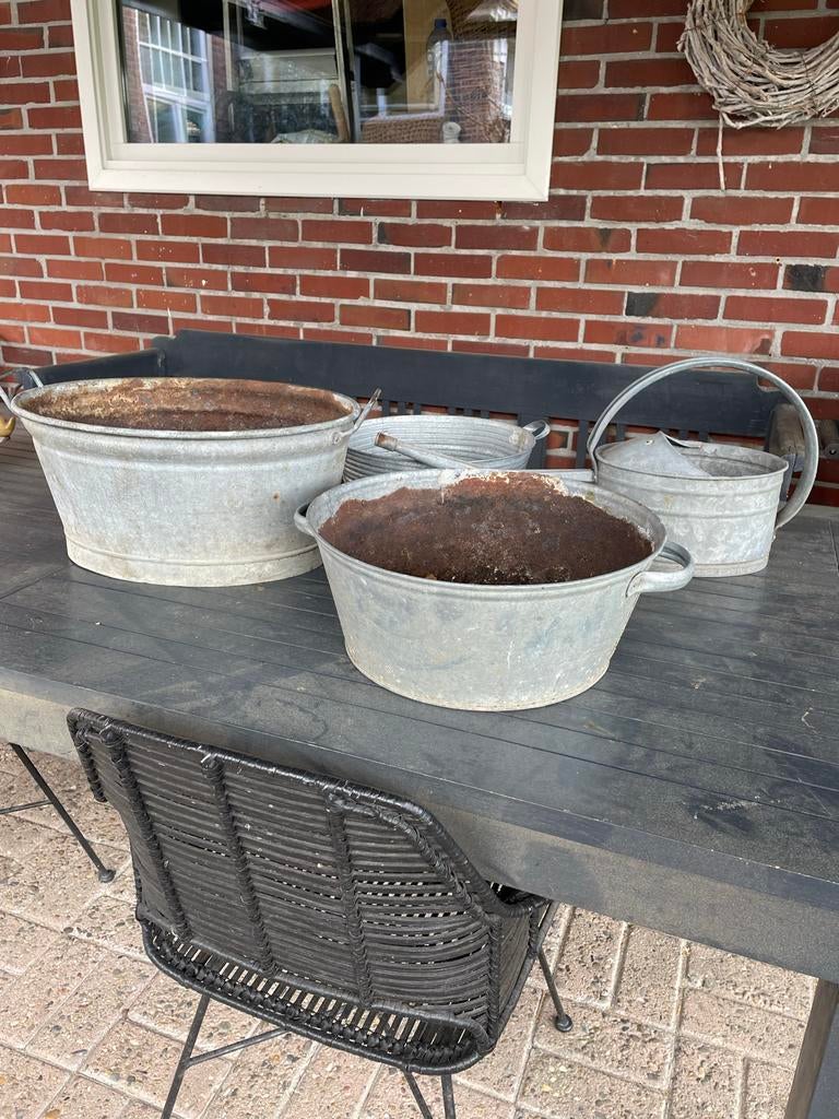 Zinken bakken, gieter en vuilnisemmer  voor planten, Ophalen, Gebruikt, Minder dan 30 cm, Minder dan 60 cm