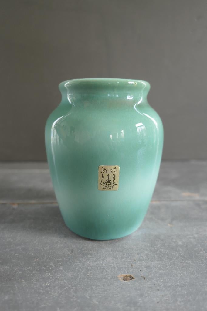 Vintage Prosman vaas M7 turquoise groen glanzend, Verzenden