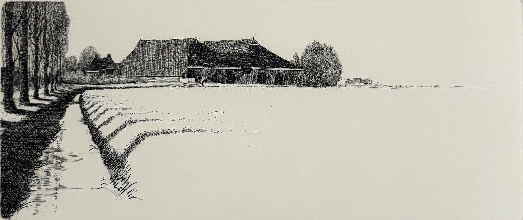 231. Ets, Franc van Oort - polderlandschap, 1984, Antiek en Kunst, Ophalen of Verzenden