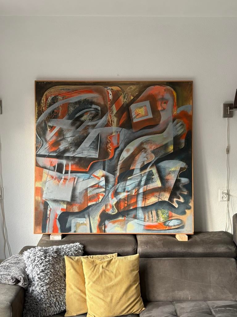 Frits van Eeden groot schilderij acryl op paneel gesigneerd, Ophalen, Gebruikt, Oorspronkelijke maker, 125 cm of meer