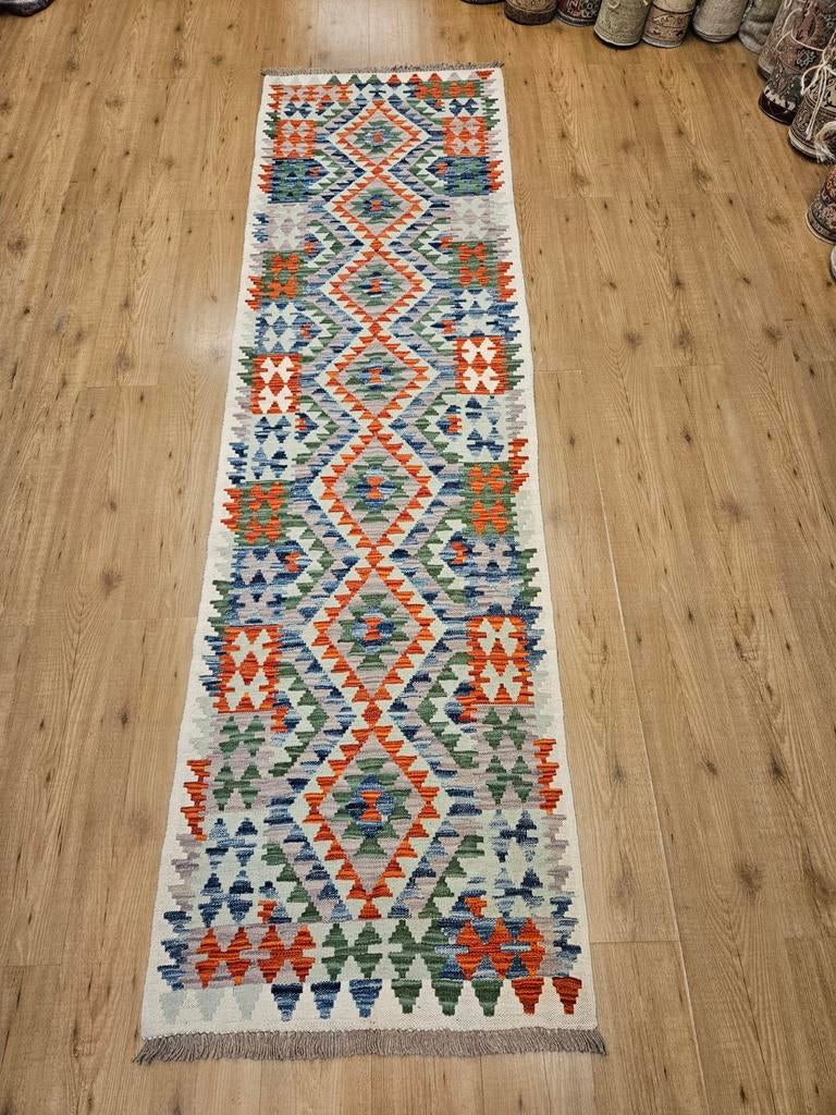 Handgeweven oosterse wollen kelim loper 286x84, Info@SlatsAntiek.nl, Crème, Vof Slats Antiek, Kelim