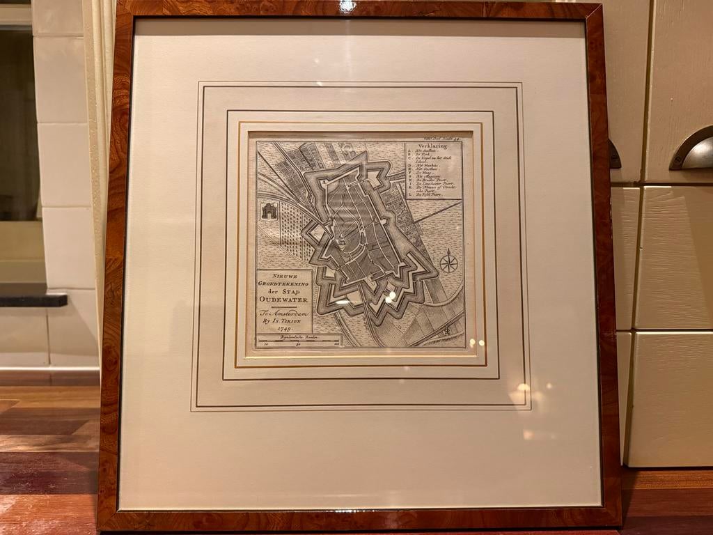 Antieke Plattegrond Oudewater - Is. Tirion 1749, Antiek en Kunst, Ophalen
