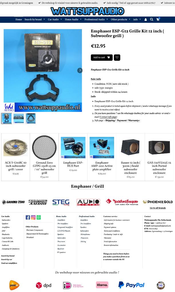 Emphaser ESP-G12 Grille Kit 12 inch ( Subwoofer grill ), Auto diversen, Autospeakers, ., Ophalen of Verzenden, Zo goed als nieuw