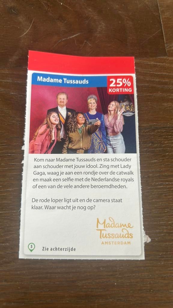 25% korting bij madame tussauds, Drie personen of meer, Kortingsbon