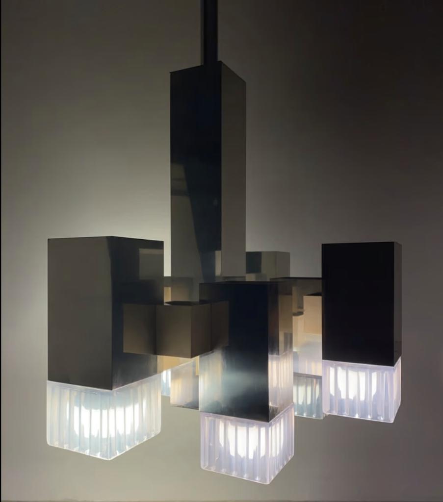 Vintage Italiaans hanglamp, kroonluchter, Gaetano Sciolari, Ophalen, Tweedehands, Tweedehands, Glas