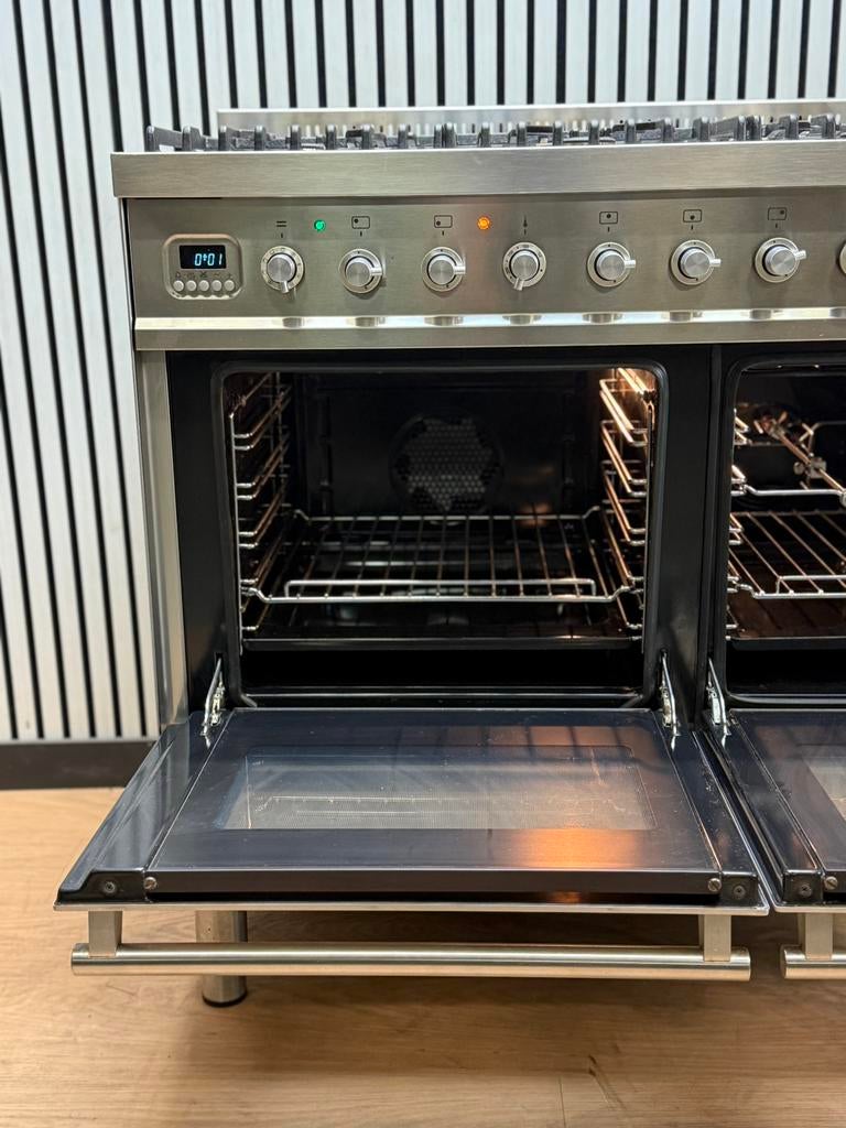 Luxe Boretti Fornuis 6 pits RVS dubbele oven 90 cm, Hete lucht, Fornello Esperta, Ophalen of Verzenden, Zo goed als nieuw