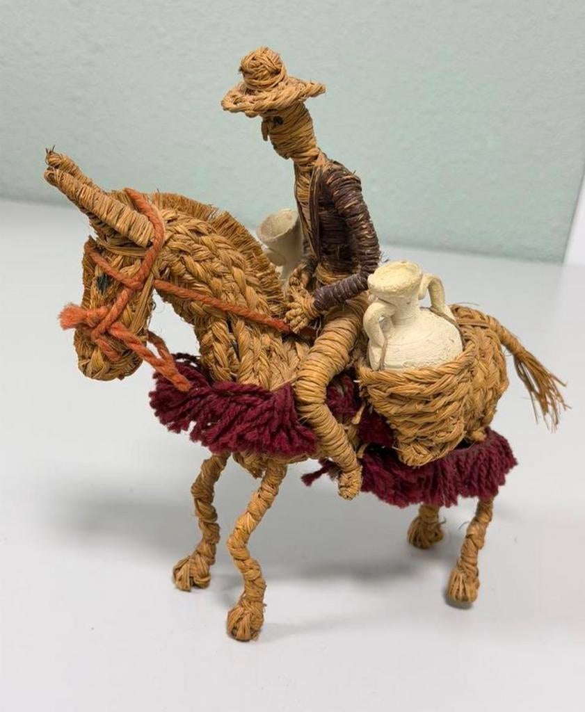 Handgemaakt vintage rieten ezel met rijder folkloristisch, Antiek en Kunst, Ophalen of Verzenden