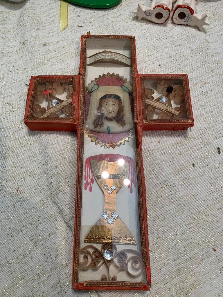 Antiek Relikwie Kruisje met Relikwieën, Ophalen of Verzenden