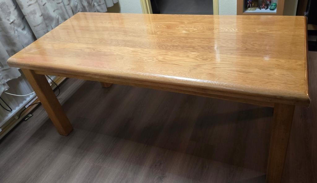 Lichteiken tafel 180x79x76 en blad 6 cm, Ophalen, Gebruikt, Rechthoekig, 50 tot 100 cm