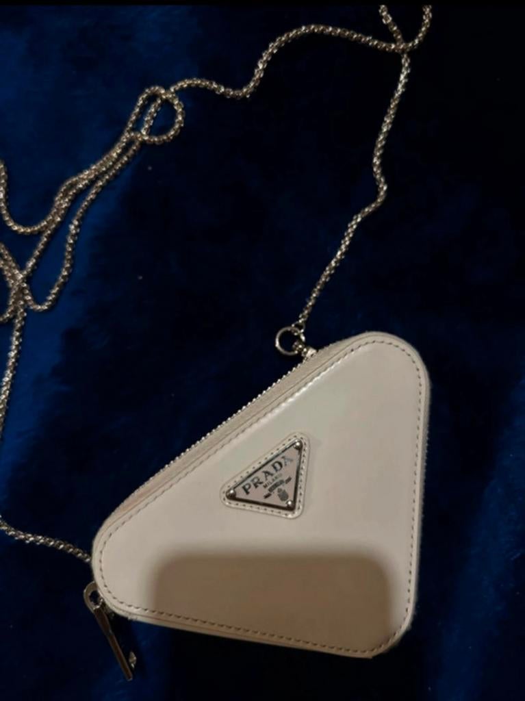 Prada Triangle Mini Bag - Wit, Verzenden, Zo goed als nieuw, Wit