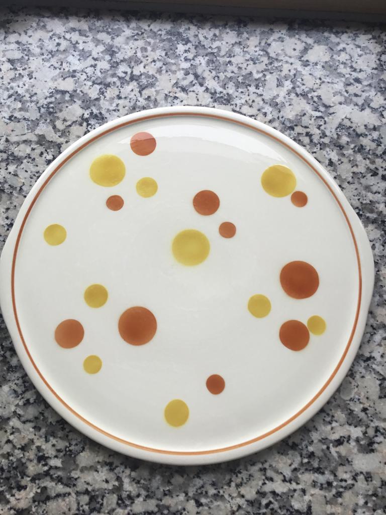 Retro Serveerschaal met Polka Dots, Gebruikt, Porselein of Keramiek, Schaal, Rond