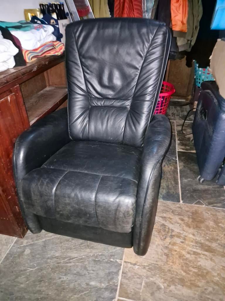 Hukla Longlife Zwart Lederen Relaxfauteuil, Ophalen, Gebruikt, 75 tot 100 cm, Modern