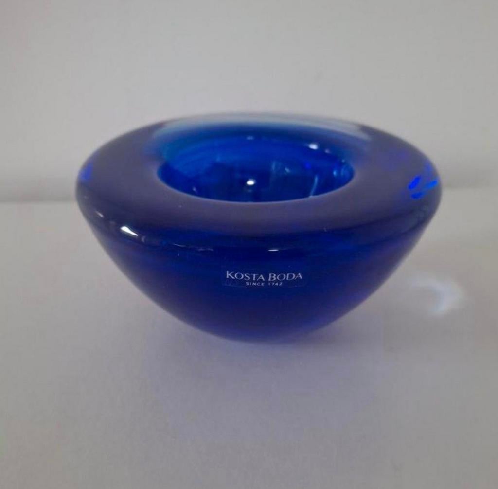 Kosta Boda Atoll kobaltblauwe waxinelichthouder. Zweden., Ophalen of Verzenden