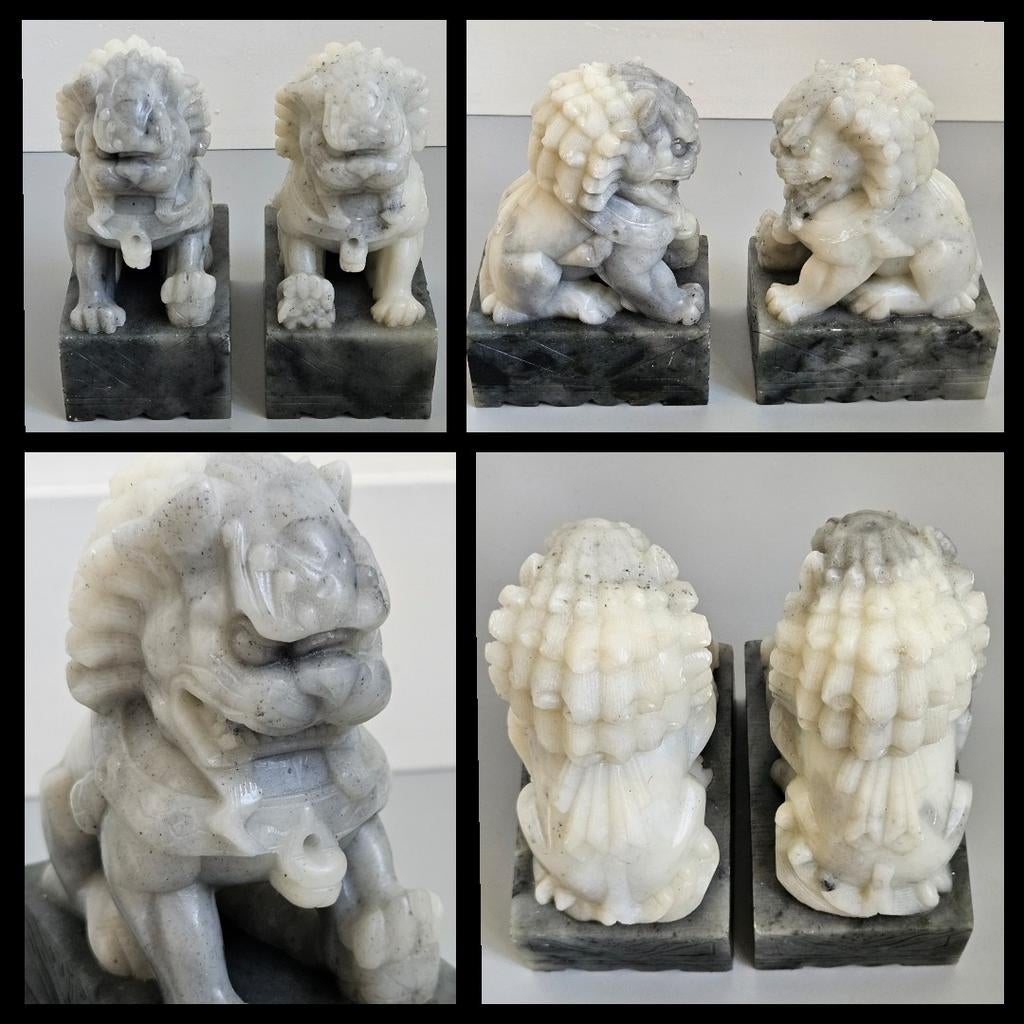 Stel uit steen gesneden Chinese tempelleeuwen,  "foo dog", Ophalen of Verzenden