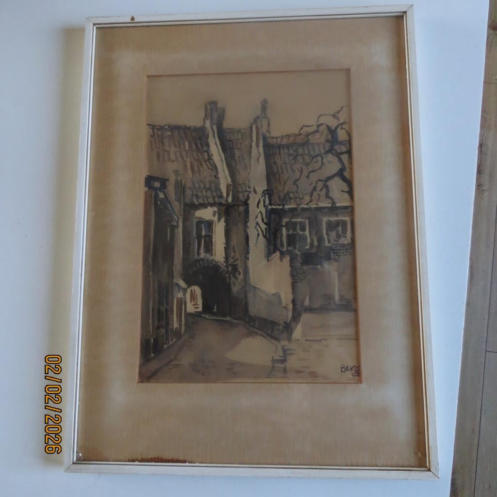 Aquarel schilderij Zutphen, Antiek en Kunst, Kunst | Schilderijen | Klassiek, Ophalen of Verzenden