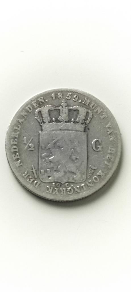Zilveren halve gulden 1859 - Koning Willem III, Postzegels en Munten, Munten | Nederland, ½ gulden, Koning Willem III, Zilver