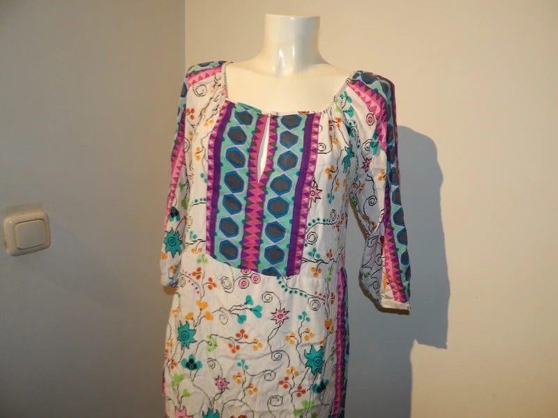 Antik Batik Ibiza styl jurk felle kleuren print zijde 40/m, Kleding | Dames, Jurken, Maat 38/40 (M), Overige kleuren, Verzenden